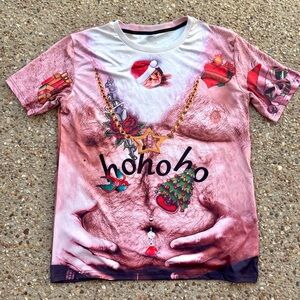 Men’s Novelty Inappropriate Christmas Hairy Chest Cat in Beard Butt Crack 2XL